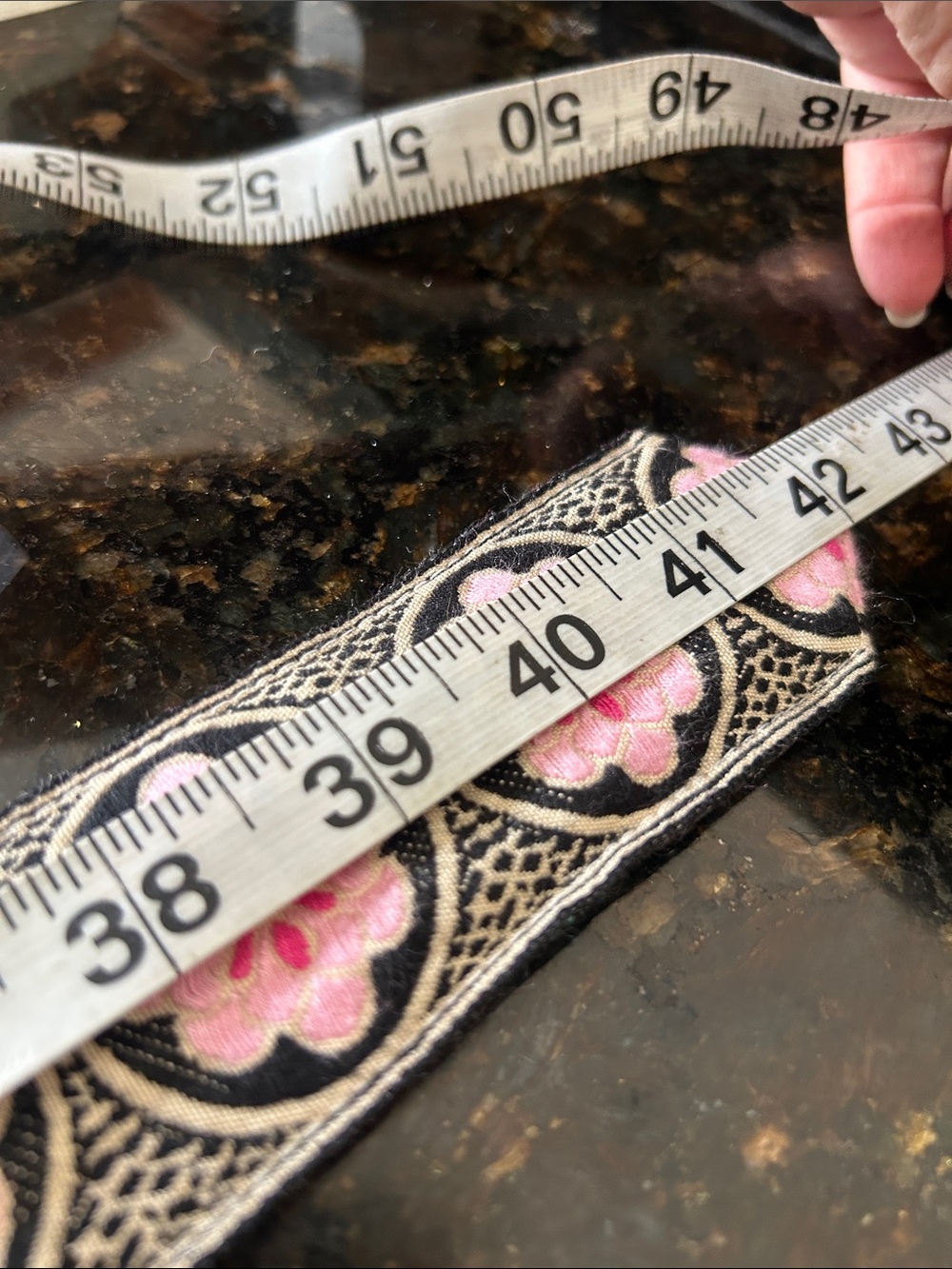 Embroidered Black Trim with Pink Floral Motif - Hadley Pollet